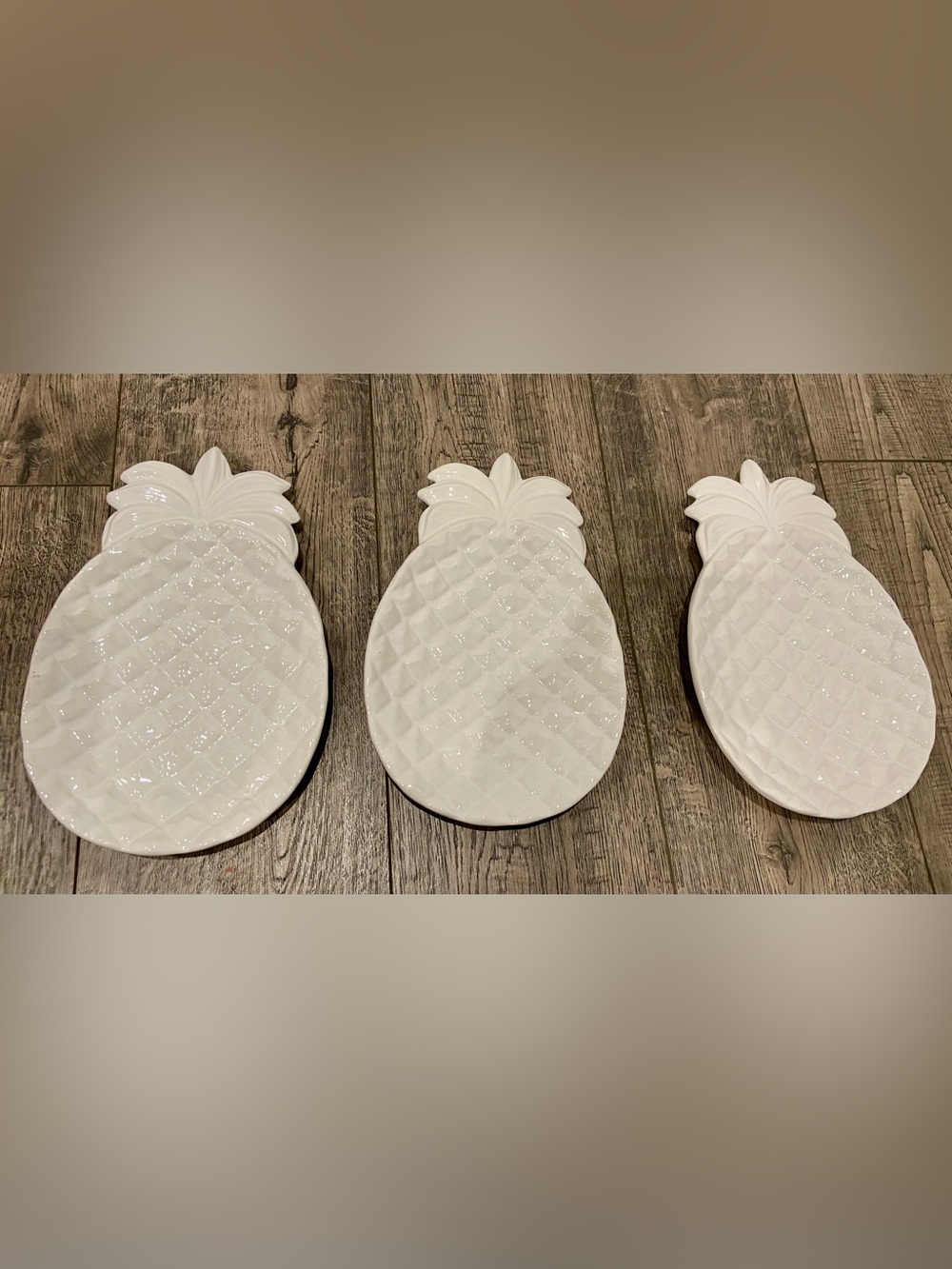 Set of 3 Concepts in Time LLC White Ceramic Pineapple Plate 9”x6” NWT